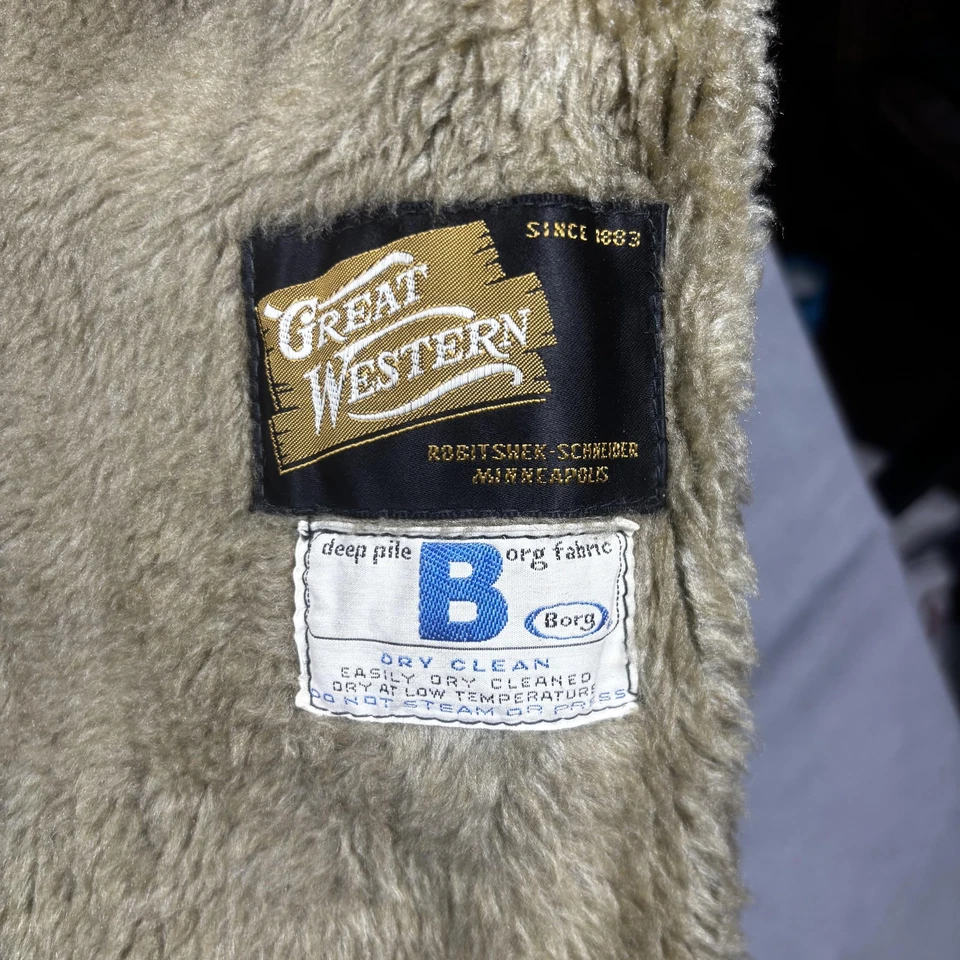 Vintage Great Western Coat Mens 48 Gray Wool Deep Pile Borg Lined Overcoat 70s - Image 4 of 4