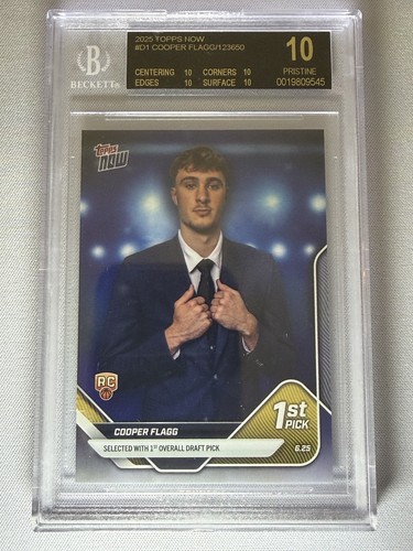 Cooper Flagg 2025 Topps Now Draft Night #D1 RC BGS 10 Pristine Black Label