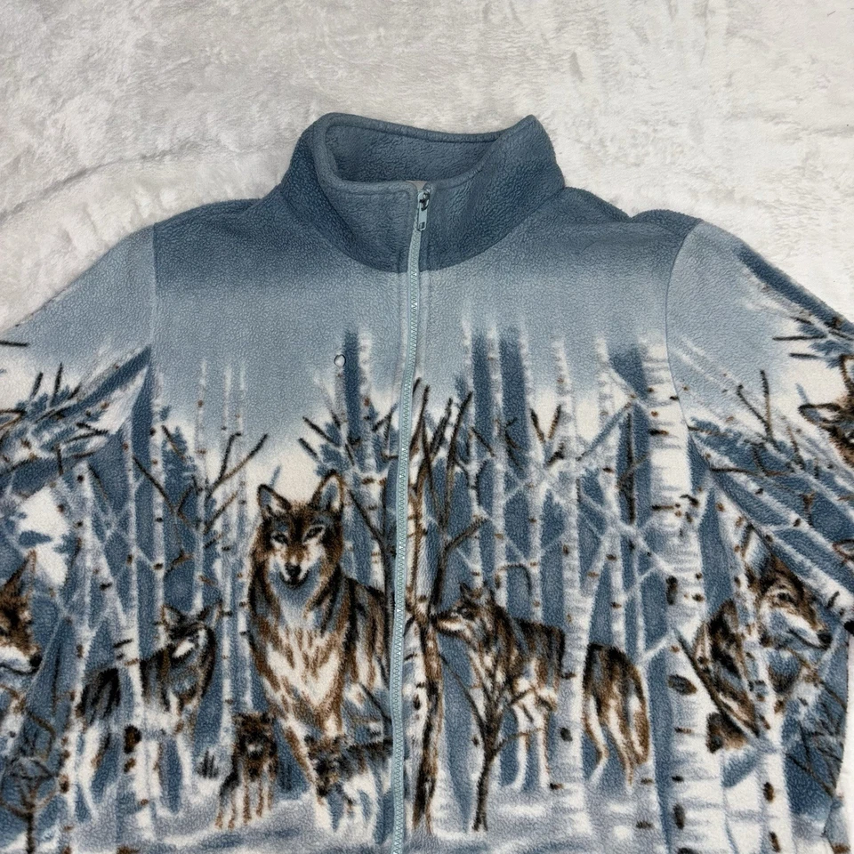Blair Womens Vintage Wolf AOP Fleece Full Zip Up Jacket Large Winter 90s Grandma - Image 4 of 4