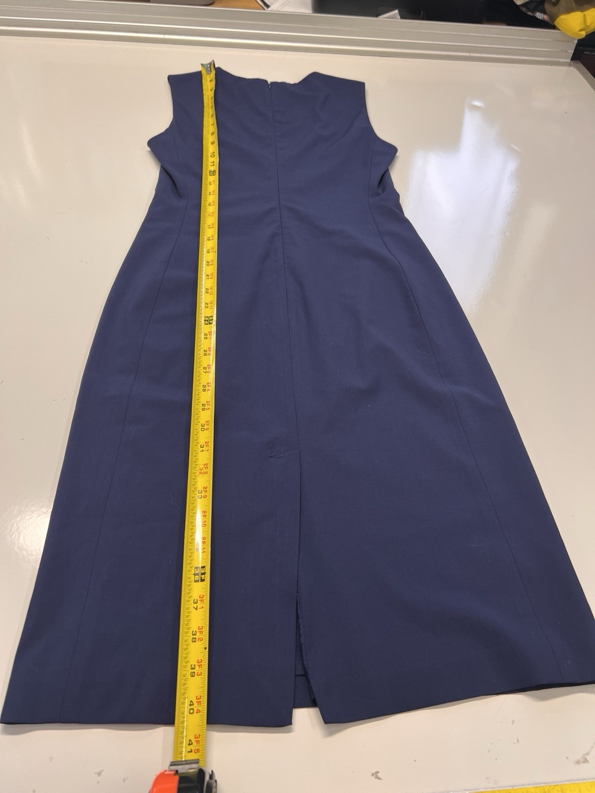 Theory Blue A-Line Dress Sleeveless Midi Back Zip Minimalist XS Petite