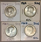 Lot of 4 Beautiful AU/BU 1964 Kennedy Silver Half Dollars. Mixed D and P mint
