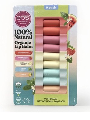 EOS 100% Natural Organic Lip Balm 9 Pk Watermelon Strawberry Mint Vanilla Lemon