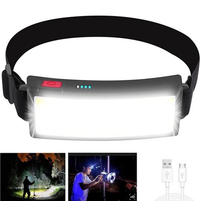 LED Stirnlampe Rechteck Wiederaufladbar USB COB 3 Modi Streulicht Breit