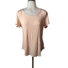 Calvin Klein Womens Scoop Neck Short Sleeve Top Shirt Peach Medium