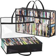 DVD Storage Bags 2 Pcs, Clear PVC Plastic DVD Organizer with Handles and Zipper,