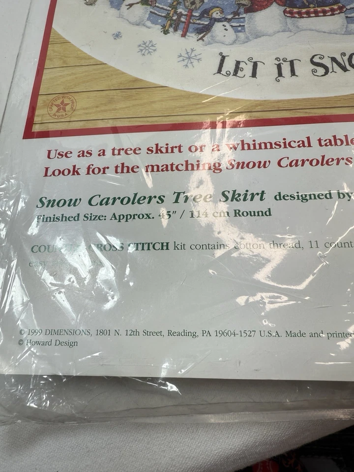 DIMENSIONS COUNTED CROSS STITCH KIT SNOWMAN SNOW CAROLERS TREE SKIRT 45" 8618 - Image 3 of 4