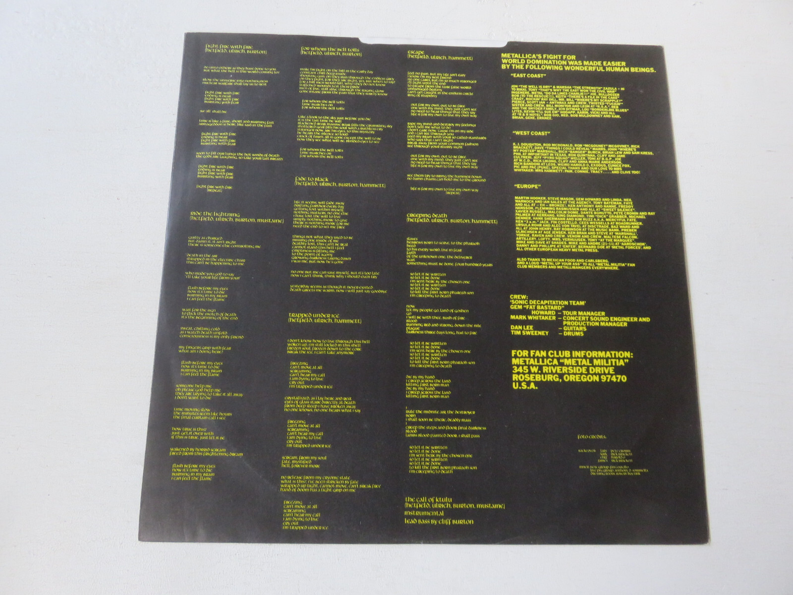 METALLICA Ride The Lightning MUSIC FOR NATIONS 1986 UK PRESSING VINYL