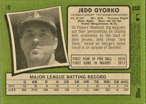 2020 TOPPS HERITAGE #10 JEDD GYORKO DODGERS - Picture 2 of 2