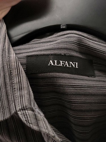 Alfani Dress Shirt Mens Adult Size XL Color Gray Long Sleeve Button Up Striped - Picture 3 of 5