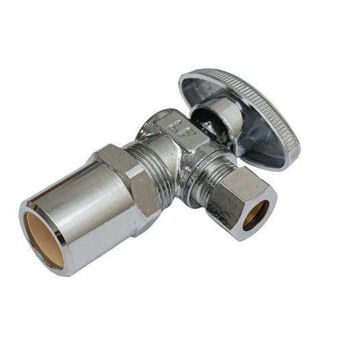 S10401 1/3" CPVC x 3/8" Compression Quarter-Turn Angle Supply Stop Chrome-Plated - Picture 1 of 4