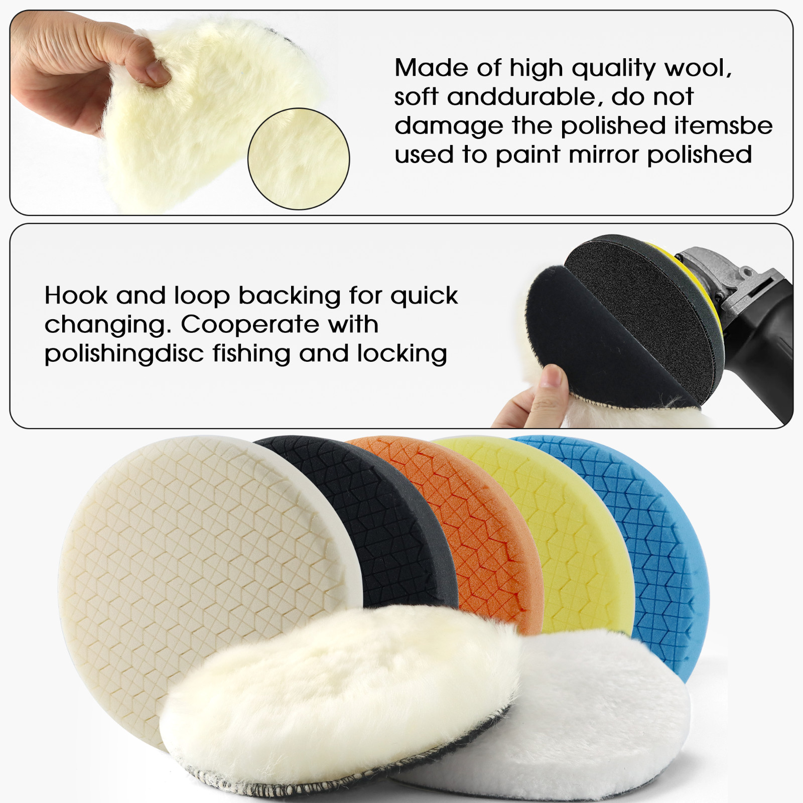 Buffing Polishing Pads 5" Backing Plat Sponge Pads Kit for Car Buffer Polisher