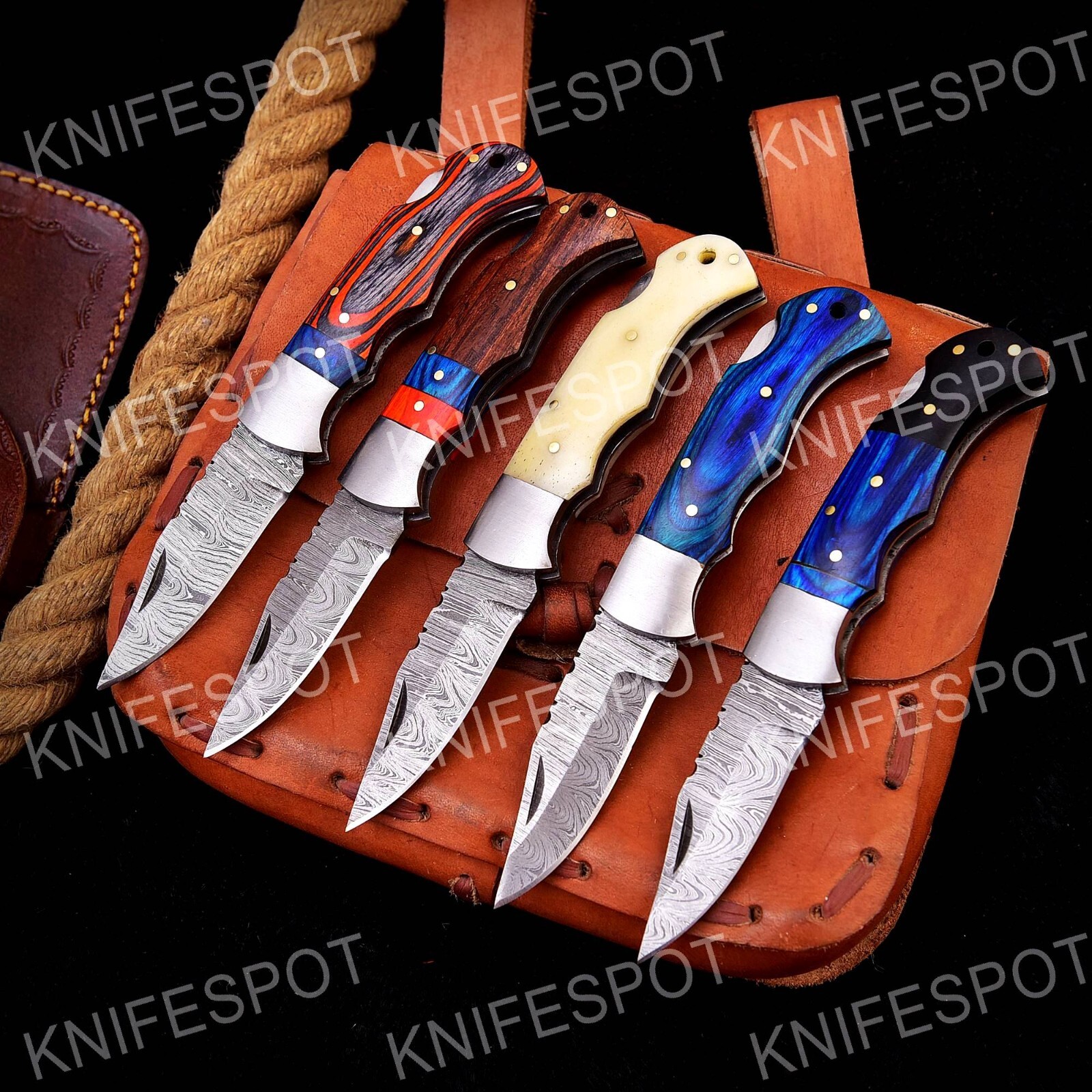 Damascus Folding Knife Handmade Folding Knife With Leather Bag (See Description)