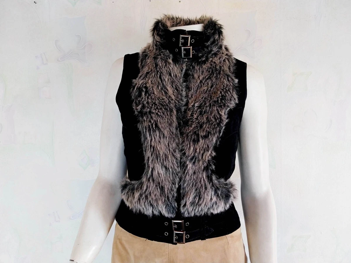 MAILLE DEMOISELLE Real Suede and Faux Fur Women s Vest Made in France Size S