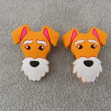 FOX TERRIER DOG Shoe Charms for Shoes Wristbands Set of 2 Puppy Face Yellow Cute