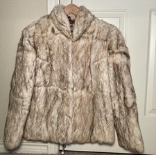 Genuine Rabbit Fur Women’s White Ivory Short Coat Jacket Size Large Size Medium