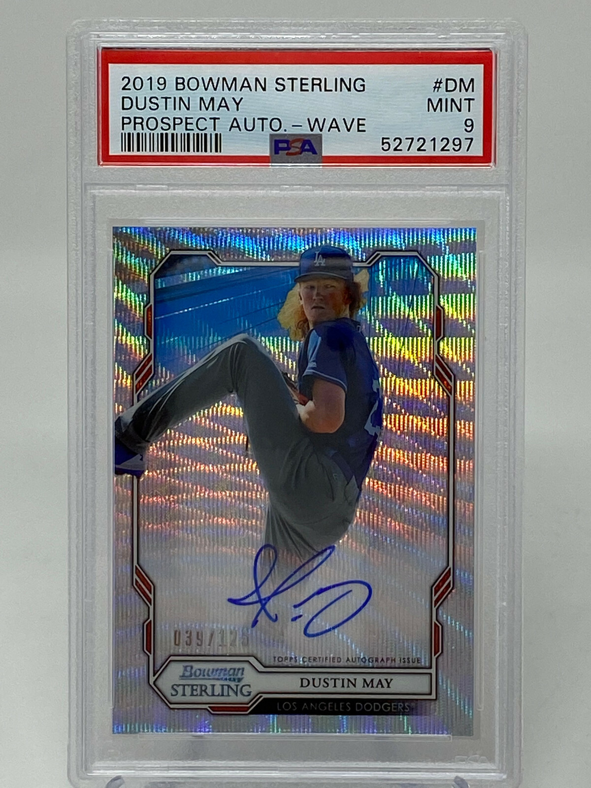 2019 Bowman Sterling #DM Dustin May Prospect Autograph WAVE Serial #39/125 PSA 9 view 5