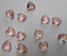 12 Heart Shaped Pink Rose Translucent Glass Cabochons 9mm Vintage NOS 1950s