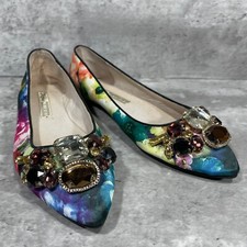 Buffalo London Slip On Ballet Flats Women's US 6 EU 36 Floral Crystals Pointy