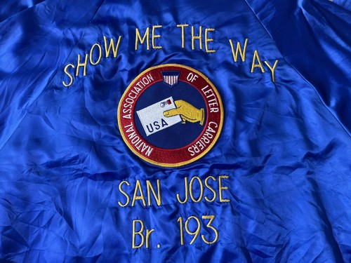 VINTAGE NALC LETTERS CARRIERS SATIN WINDBREAKER XL BLUE SAN JOSE CA WINDJAMMER - Picture 3 of 16