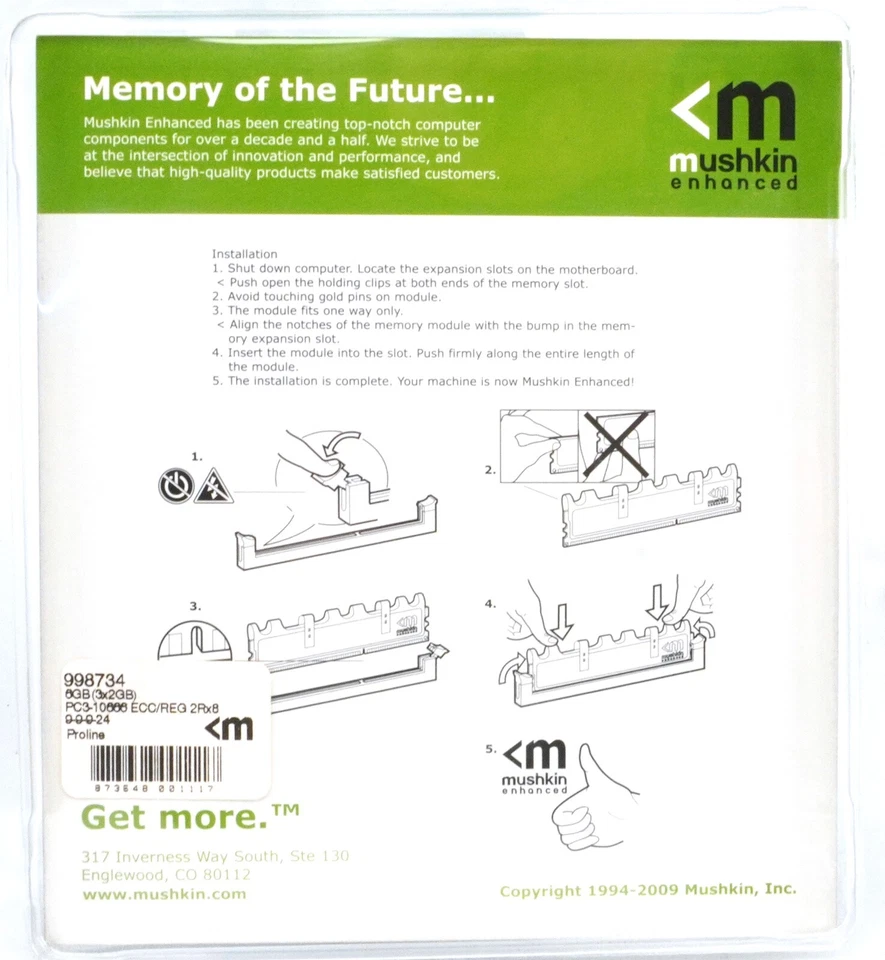 6GB Mushkin Proline (2GBx3) PC3-10666 ECC/REG 2RX8 Ram Memory 998734 - Image 4 of 4