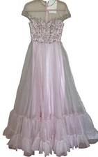 Mac Duggal Gown Dress Size 2 Pink Illusion Embellished Tiered Ruffle 68463