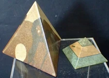 (2) Vintage Pottery & Marble Pyramid Paper Weights Decor