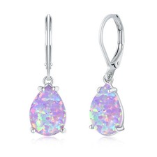 Gemstone Purple Fire Opal Hoop Silver Earrings 925 Silver Women Jewelry