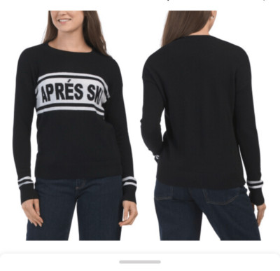 Aspen 100% cashmere Apres Ski black/white sweater size L NWT
