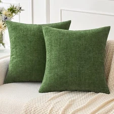 2-Pack 20x20in Moss Green Chenille Pillow Covers Soft for Sofa and Living Room