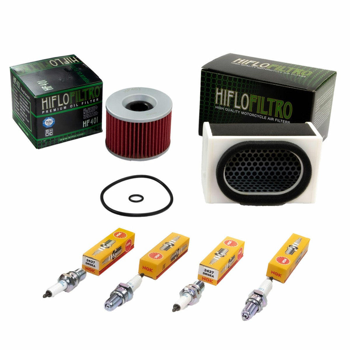 Servicekit Für Kawasaki ZR-7 750 F (Bj. 1999-2004) – Luftfilter, Ölfilter, 4 Zündkerzen (Hiflo & NGK)