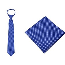 Men's Royal Blue Dot Zipper Necktie Pocket Square Set Weddings Formals Proms