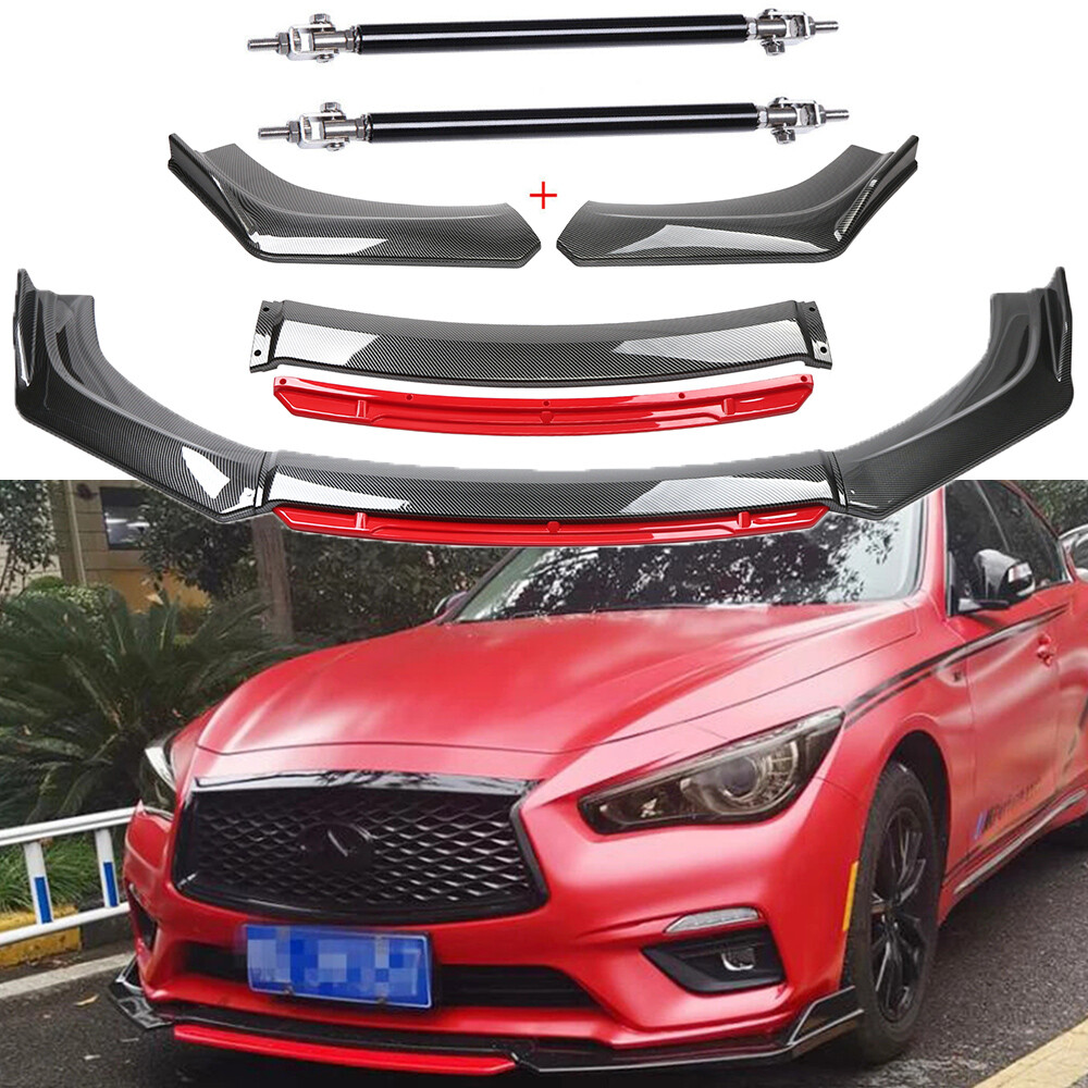 Front Bumper Lip Spoiler Splitter + Strut Rods For Infiniti Q50 Q60 Q70 G37 G25