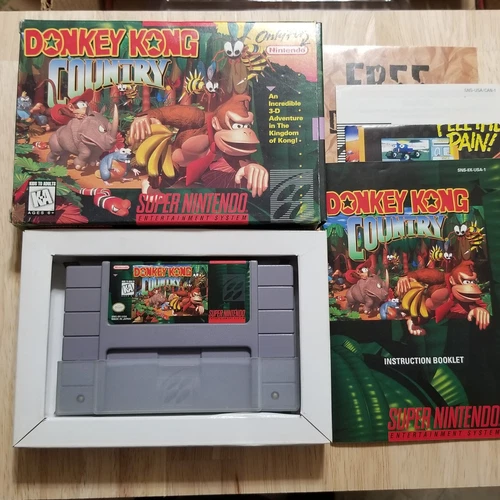 Donkey Kong Country CIB Box + Manuals SNES Cartridge Authentic and works.