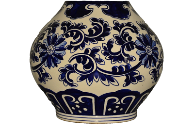 Chinese Republic Original Vintage Signed Feng Shui Blue & White