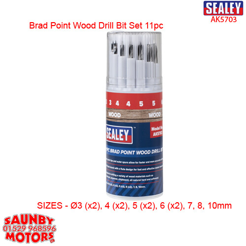 Sealey AK5703 Brad Point Wood Drill Bit Set 11pc