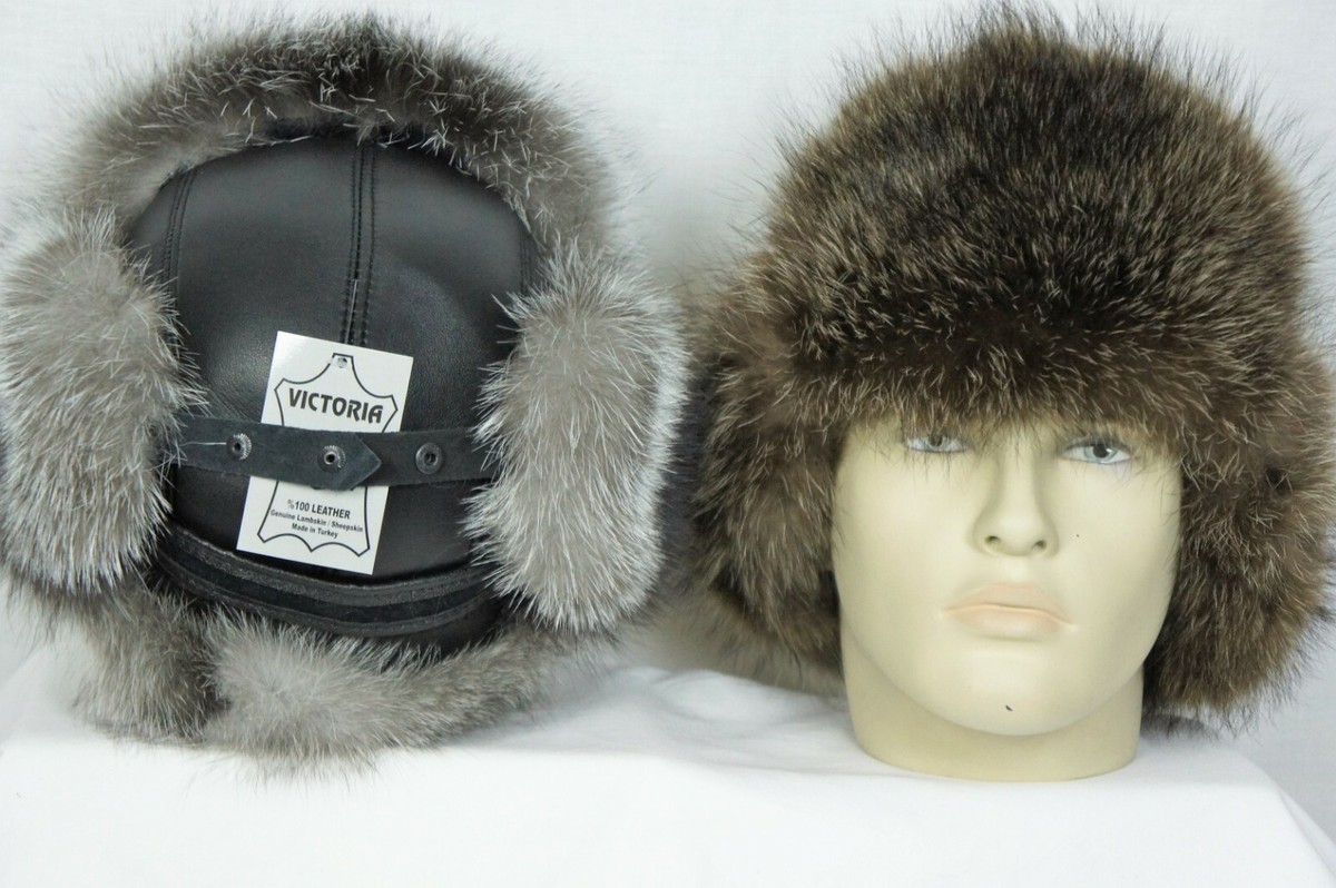 Genuine Real Silver Fox Fur Genuine Leather Fancy Winter Trapper Woman Hat Silver Fox Fur Hat With Black Leather Saga Furs Trapper Hat  main image 4