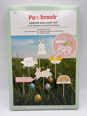 NEWEaster Egg Hunt Kit 13 Count Yard Signs & Stakes, 8 Bunny Prints, 2 Headbands