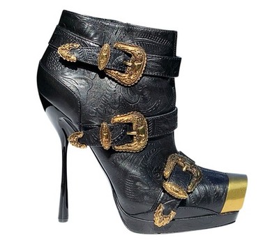 Alexander McQueen S/S 2011 Embossed Black Leather Platform Ankle Boots 40 US 10