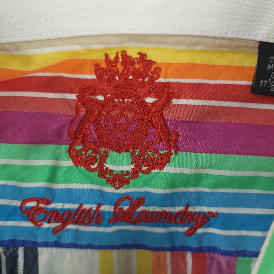 Рубашка мужская English Laundry очень большая многоцветная в полоску на пуговицах с длинным рукавом - Изображение 4 из 4