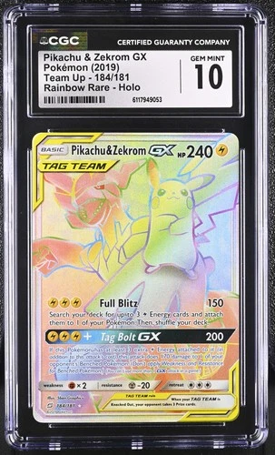 CGC 10 Pikachu & Zekrom GX Team Up 184/181 Rainbow Rare Holo Pokemon Card