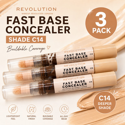 3 Pack Revolution Fast Base Concealer Shade C14 Lightweight Buildable Coverage