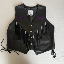 Fox Creek Leather Biker Vest Womens XL - Fringe Purple Dragonfly USA Made