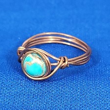 Copper Wire Wrapped Ring Faux Turquoise Blue Stone Small Size 5 Urban Boho
