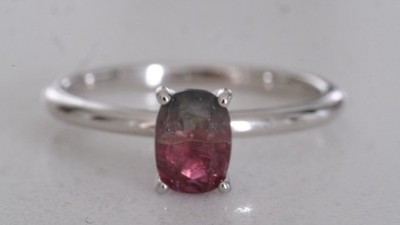 Natural/Earth-Mined Brazilian Bicolor Tourmaline Ring 1.18 carat Platinum 925
