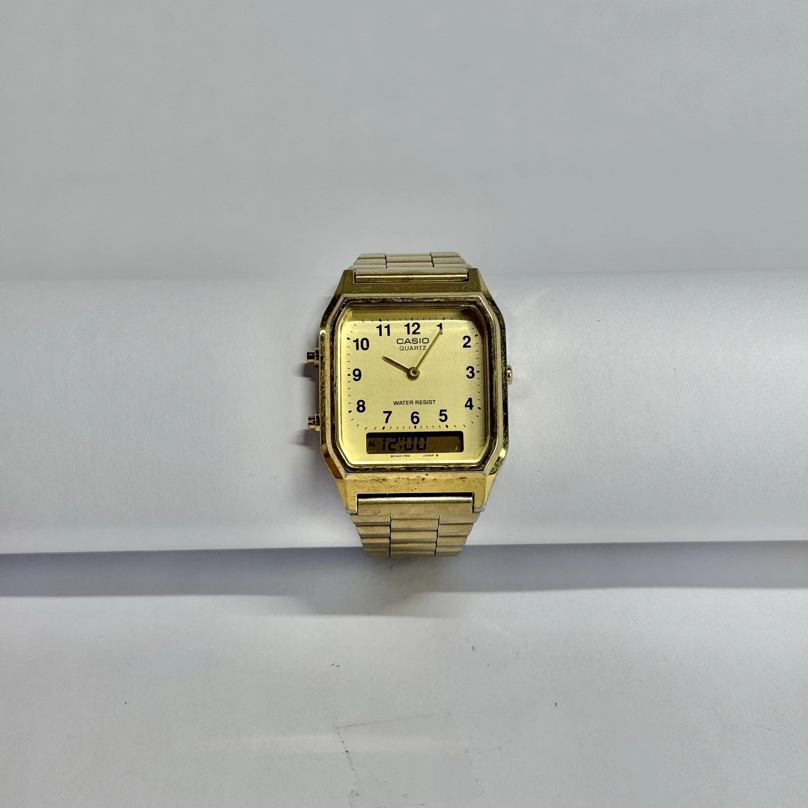 CASIO AQ-230 Quartz Ana/Digi Gold Tone Unisex Vintage Watch W600 *WORKING