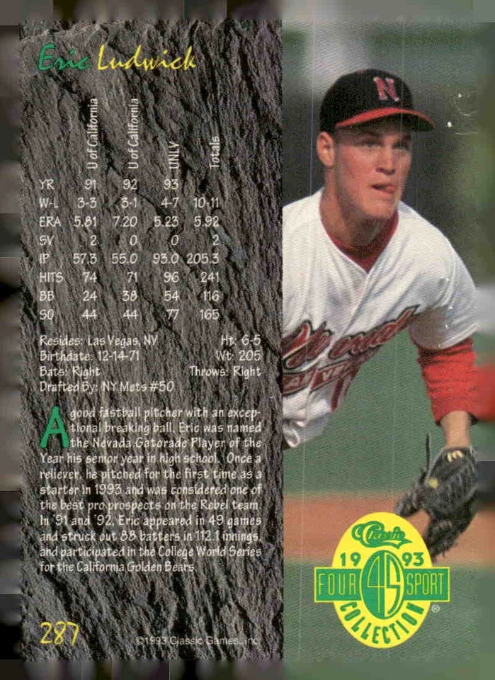 1993 Classic Four Sport #287 Eric Ludwick - Image 2 of 2