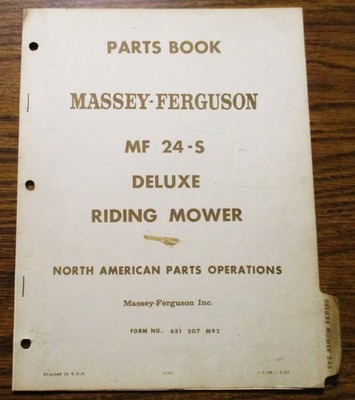Massey Ferguson MF 24S DELUXE Riding Lawn Mower Parts Book Catalog Manual 1967