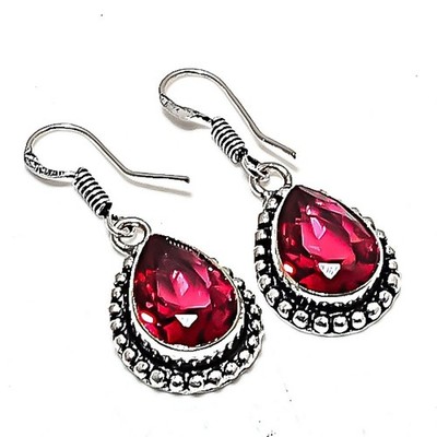 Pink Rubellite Gemstone Handmade 925 Sterling Silver Jewelry Earring Size 1.40''