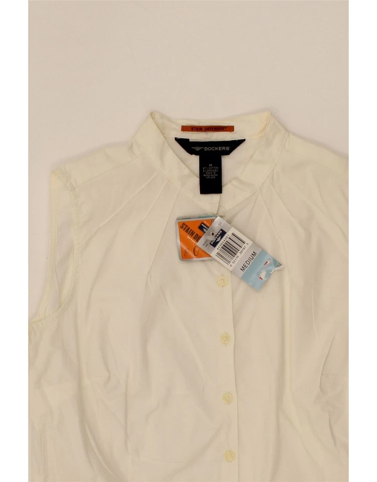 DOCKERS Womens Sleeveless Shirt UK 12 Medium Off White Cotton CQ02 — 第 3/3 张图片