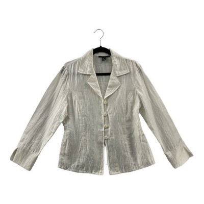 Louben Women White Textured Button Front Blouse Top Size 10